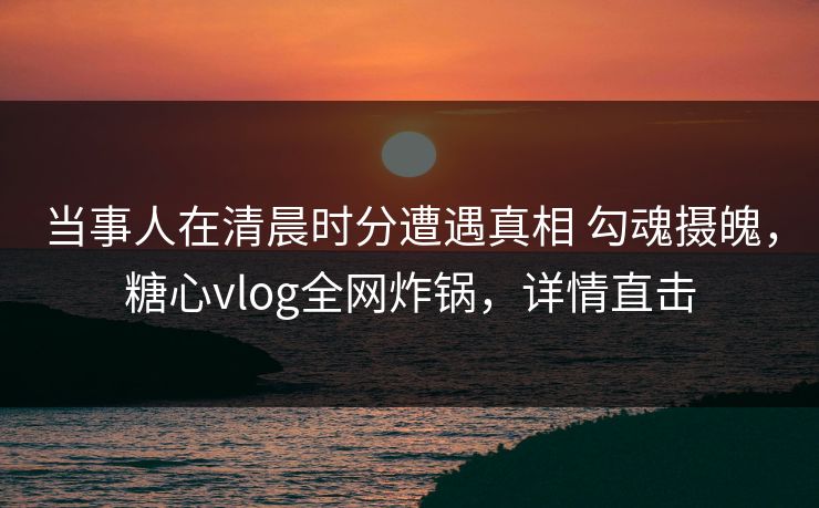 当事人在清晨时分遭遇真相 勾魂摄魄，糖心vlog全网炸锅，详情直击